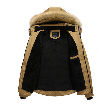 Men's winter coat with fur collar, thick fleece jacket made of cotton for cold days