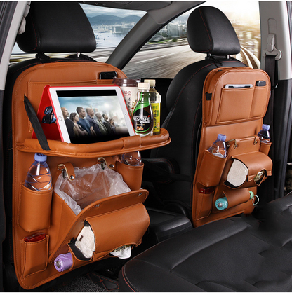 PU Leather Car Organizer – Multifunctional Waterproof Seat Back Organizer with Hanging Tray for Car Interior