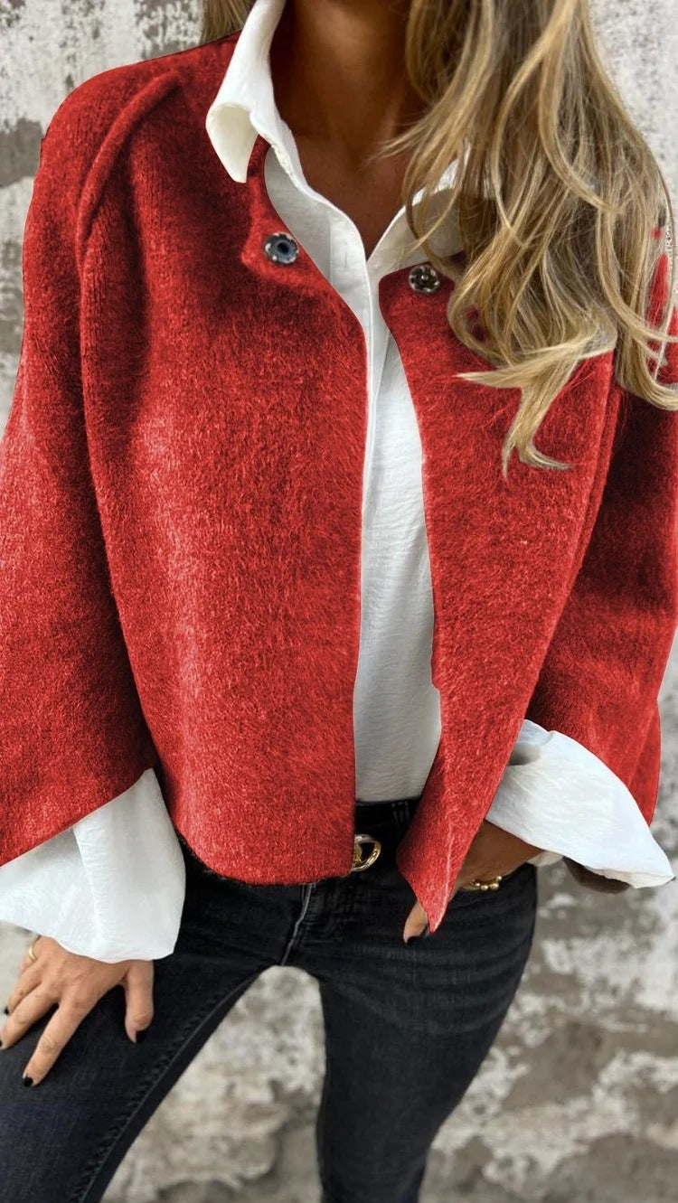 Damen-Cardigan mit Fledermausärmeln, Herbst und Winter, lockerer kurzer Kaschmirmantel