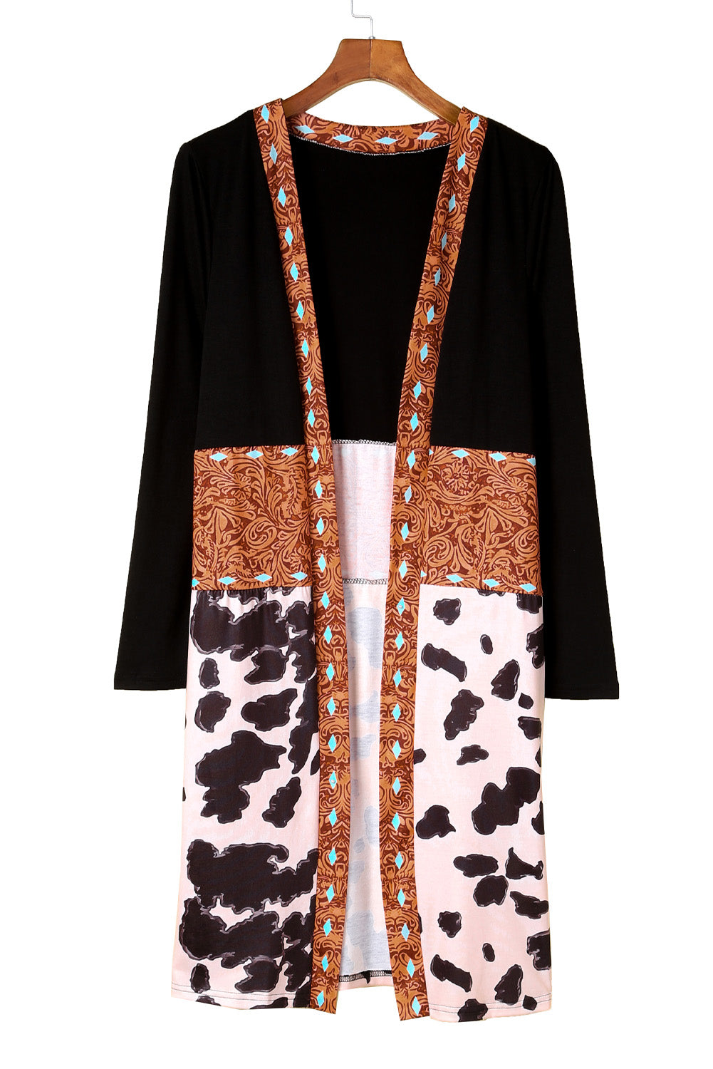 western cow print patchwork cardigan