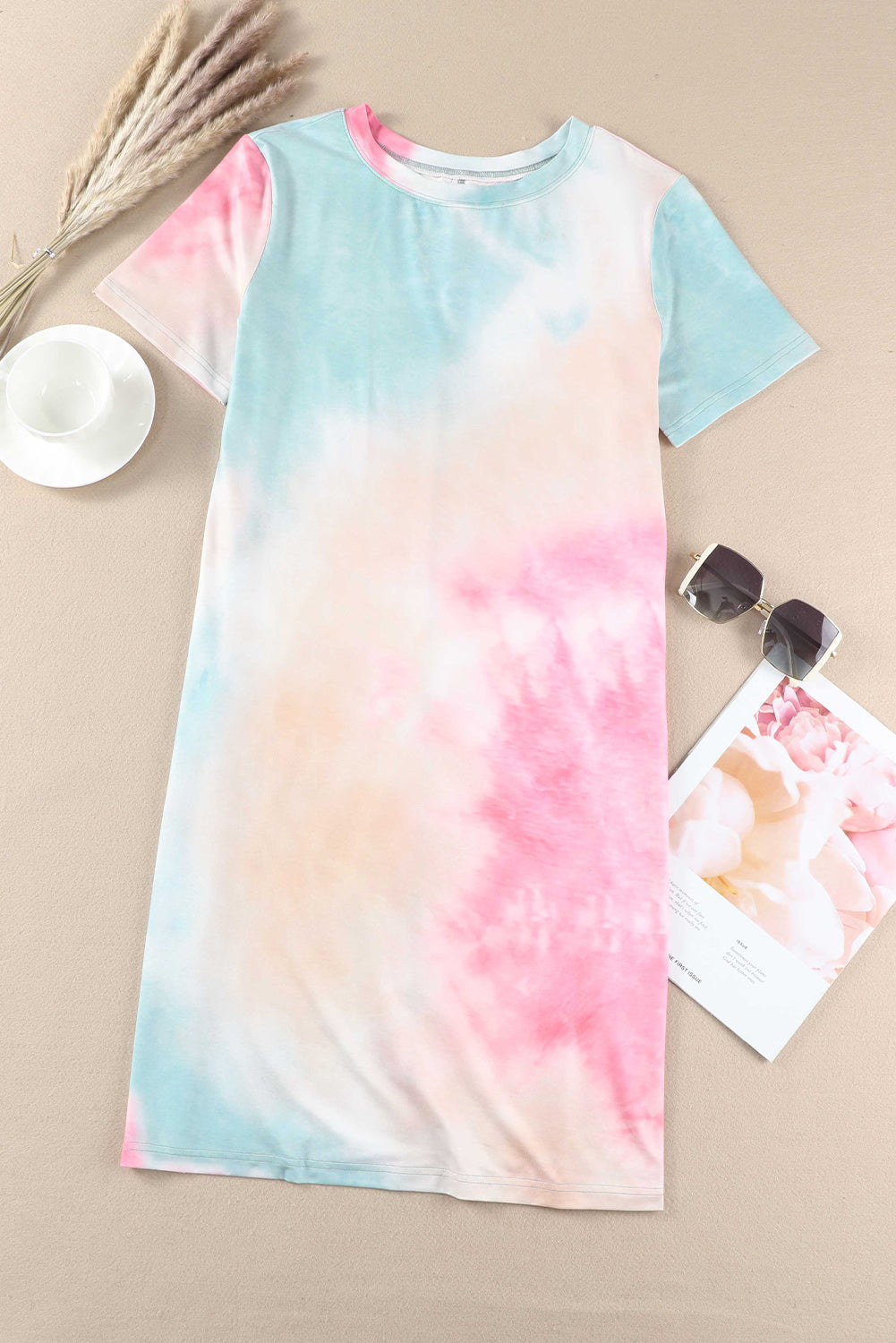 Multicolor Tie Dye Oversized Slit Tee Jurk