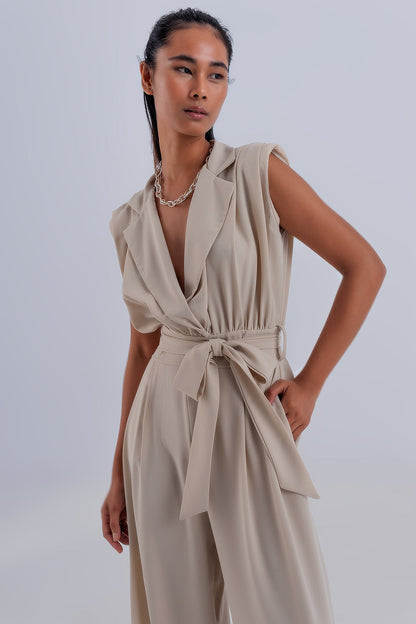 Wide Leg Jumpsuit in Beige