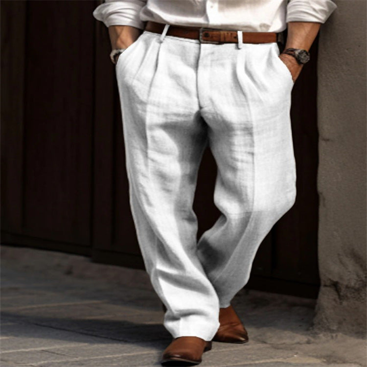 Men's Linen Trousers with Double Pleats and Front Pockets - Comfortable, breathable and ideal for a casual look