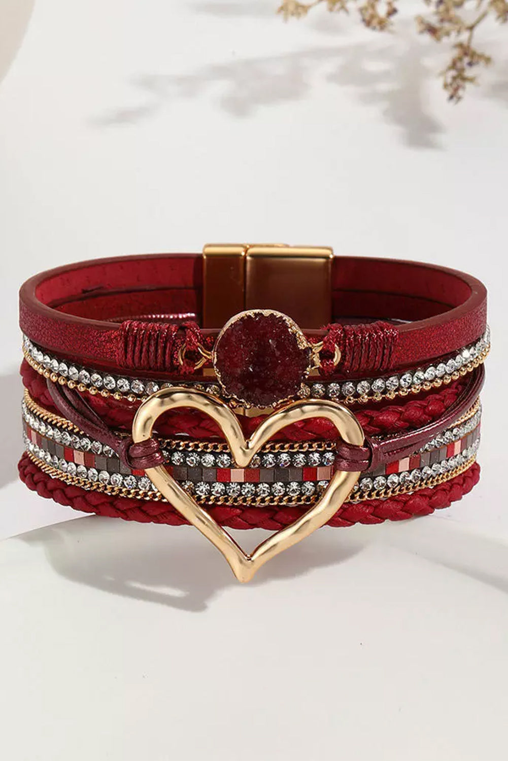 Fiery red rhinestone heart bracelet