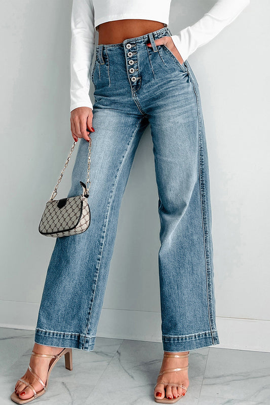 Schemerblauwe jeans met meerdere knopen