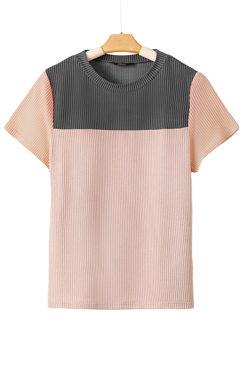 Schwarzes, geripptes Colorblock-T-Shirt mit Struktur