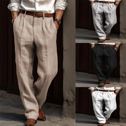 Men's Linen Trousers with Double Pleats and Front Pockets - Comfortable, breathable and ideal for a casual look