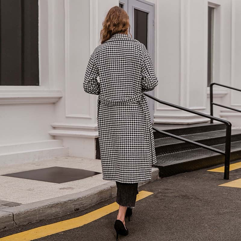 Black and white checked women's coat - Stylish autumn and winter coat for cold days