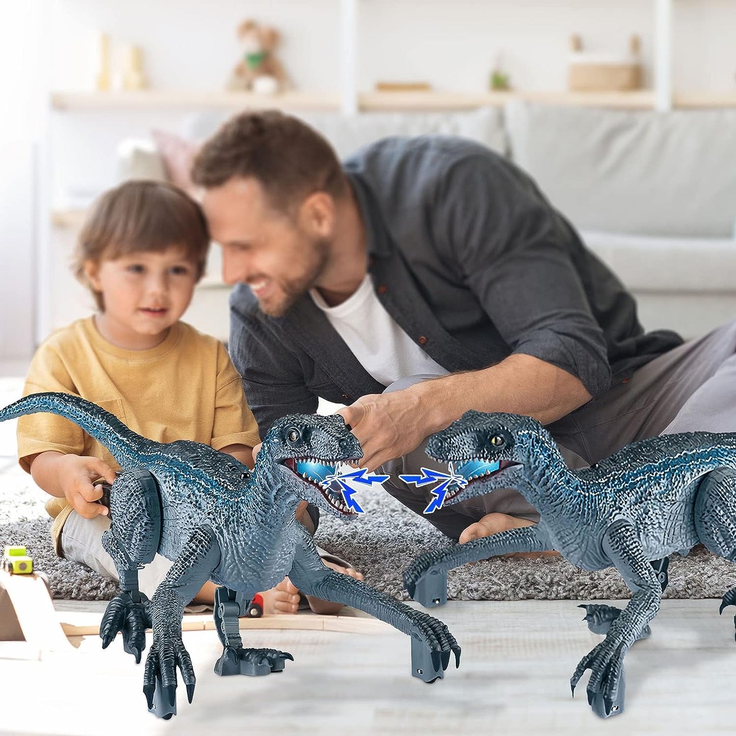 Remote Control Dinosaur Toys, Electric Walking Dinosaur Toy For Boys, Jurassic Velociraptor Toys With Realistic Simulation Sounds And Light For 3-7 Years Kids Gifts-Gray 