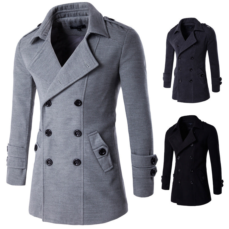 Casual Men's Long Sleeve Solid Color Coat for Fall and Winter