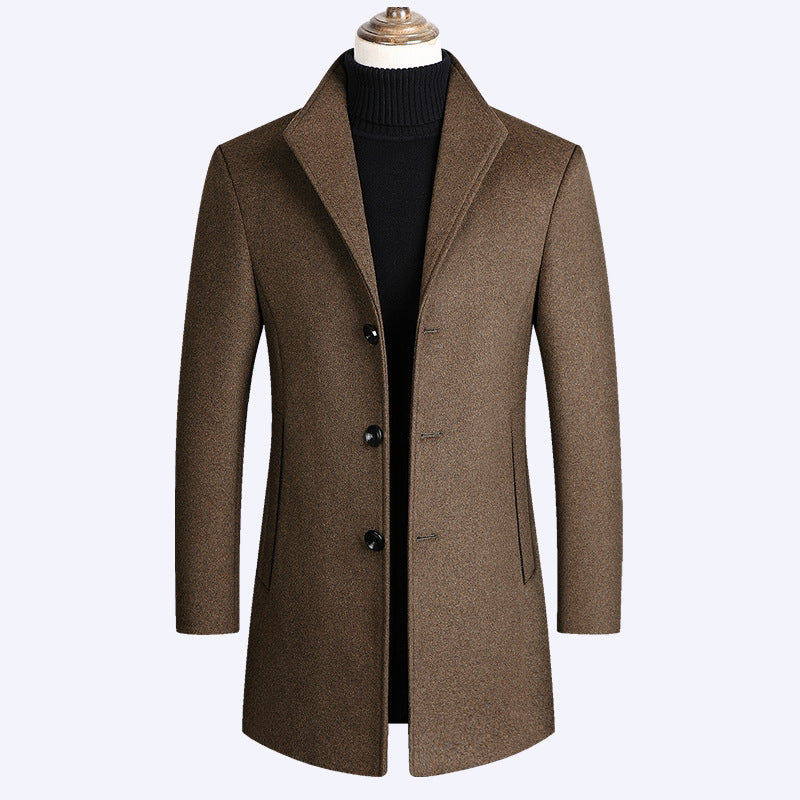 Mid-length Wool Coat for Casual Style – Solid Color, Trendy and Comfortable