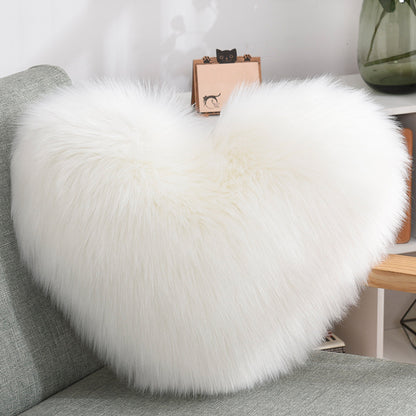 Heart Shaped Fluffy Cushion – Long Plush White Decorative Pillows | Decorative Sofa Decor