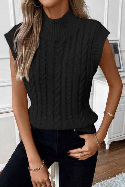 Oatmeal Cable Knit High Neck Sweater Vest