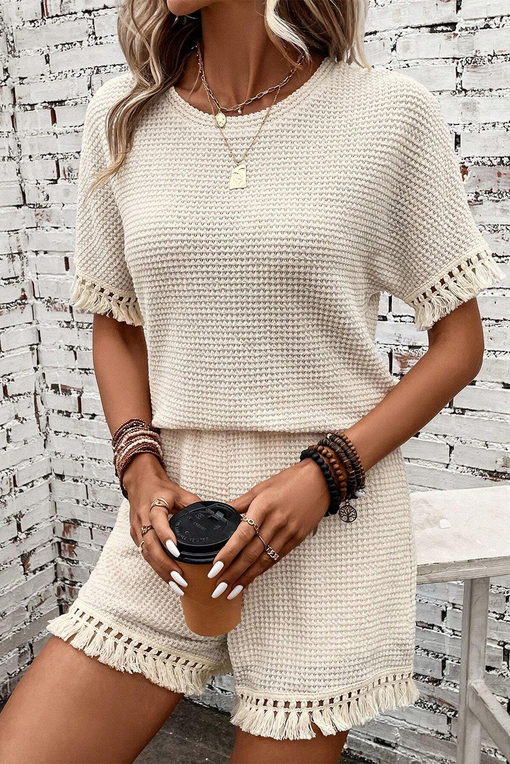 Beige short two-piece garment