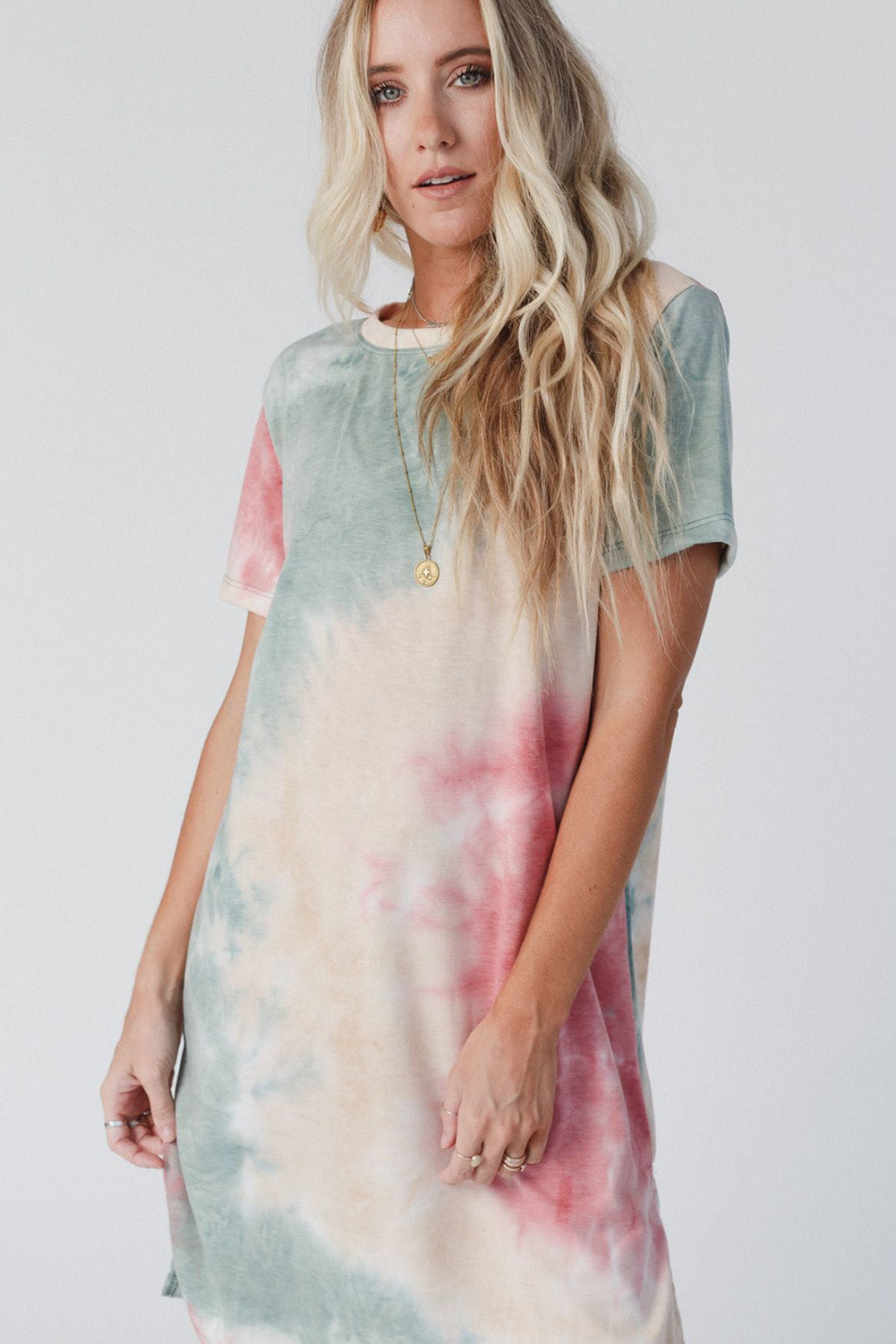 Multicolor Tie Dye Oversized Slit Tee Jurk