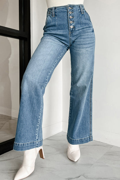 Schemerblauwe jeans met meerdere knopen