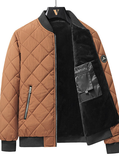 Fashionable Men's Winter Coat Made of Cotton with Checkered Stitching - Thick Padded Baseball Jacket - Casual and Warm Plain Coat