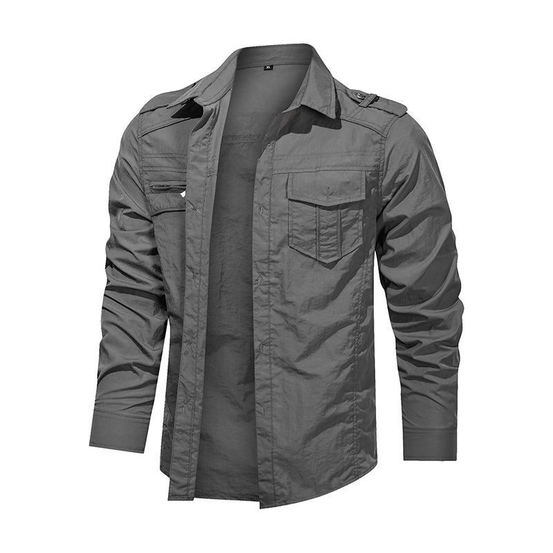 Mannen Shirt Uitloper Militaire Dunne Lange Mouwen Sneldrogende Solid Casual Fit Mannen Shirt