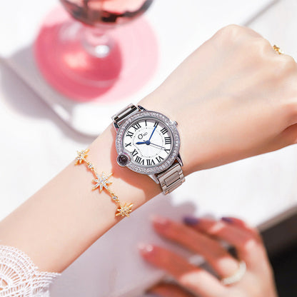 Dames Horloge met Stalen Band en Diamanten