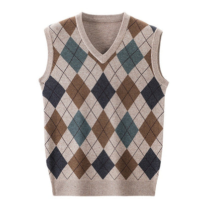 Heren herfst- en winter spencer zonder mouwen met V-hals van wol – Stijlvolle en warme knitwear