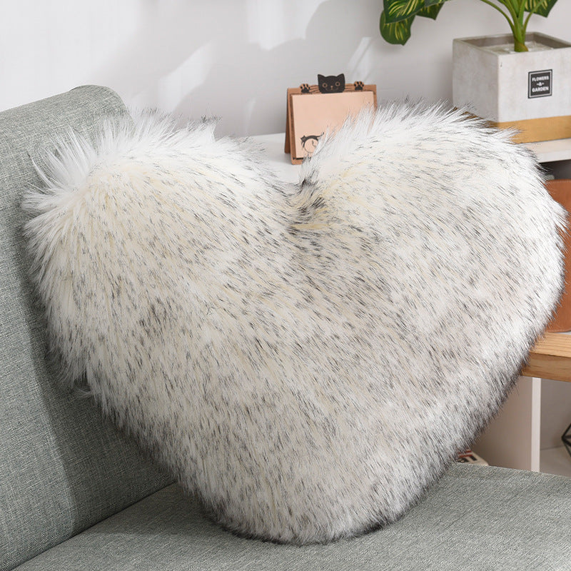 Heart Shaped Fluffy Cushion – Long Plush White Decorative Pillows | Decorative Sofa Decor