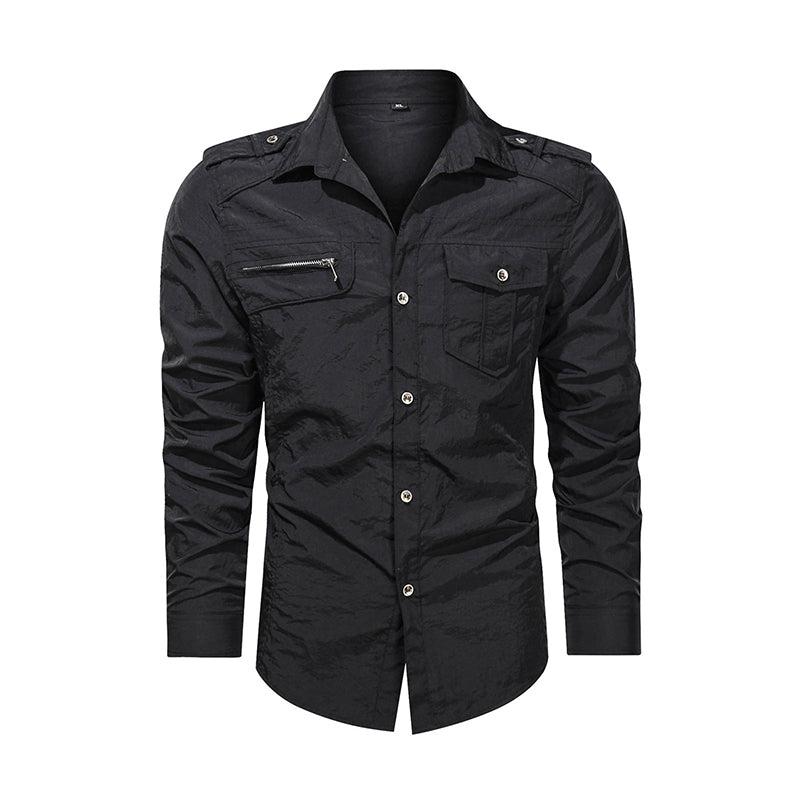 Mannen Shirt Uitloper Militaire Dunne Lange Mouwen Sneldrogende Solid Casual Fit Mannen Shirt