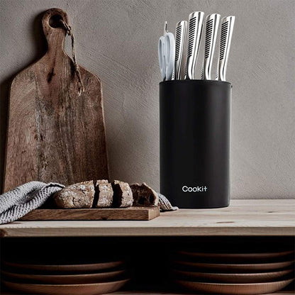 Knife Block Holder, Universal Knife Block without Knives, Unique Double-Layer Wavy Design, Round Black Knife Holder for Kitchen, Space Saver Knife Storage