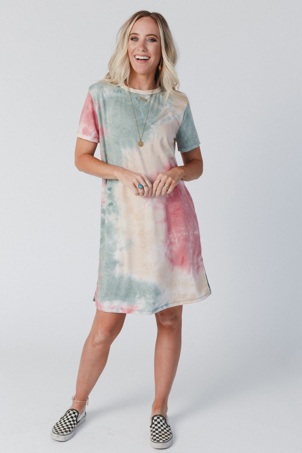 Multicolor Tie Dye Oversized Slit Tee Jurk