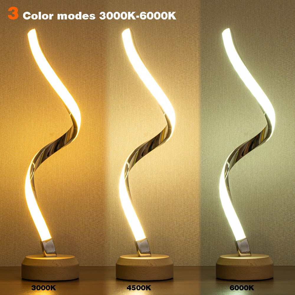 LED Spiral Table Lamp Modern Curved Desk Bedside Lamp