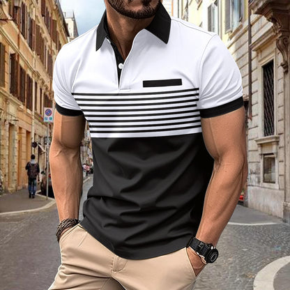 Men's casual shirt with a striped pattern and chest pocket