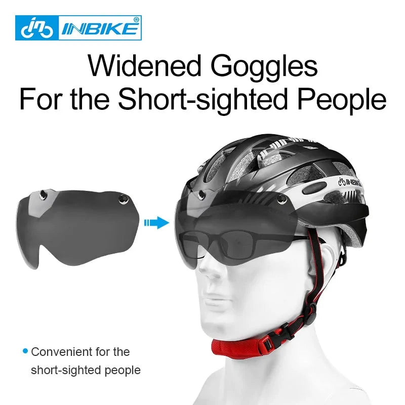 Bicycle helmet with integrated glasses