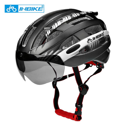 Bicycle helmet with integrated glasses