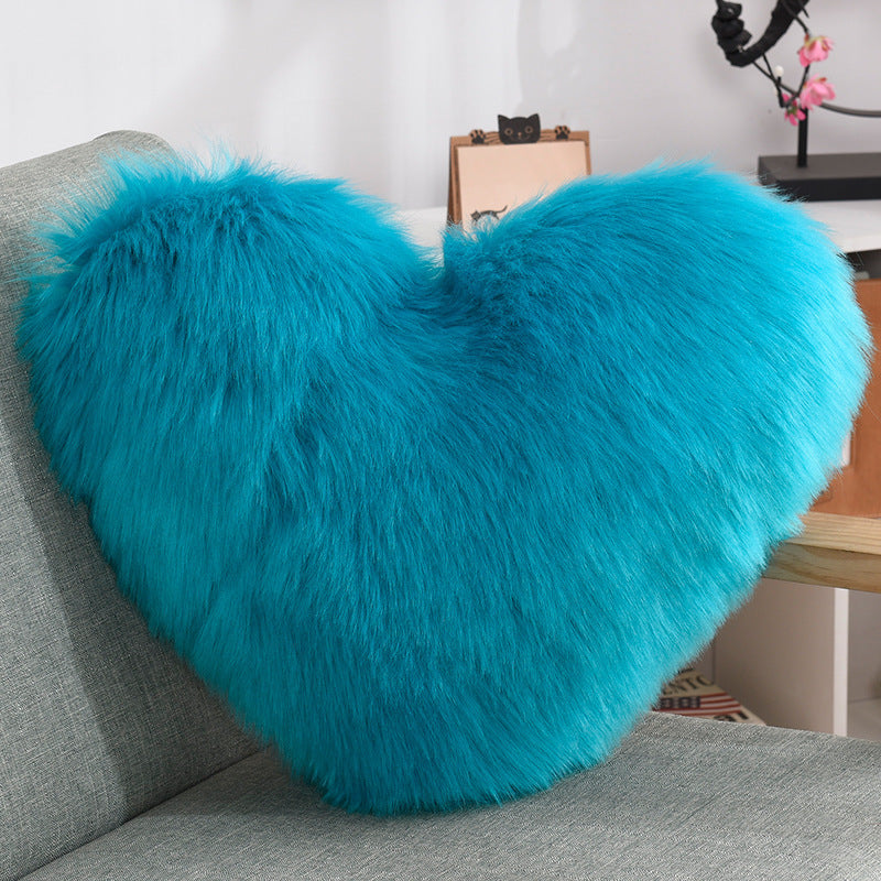 Heart Shaped Fluffy Cushion – Long Plush White Decorative Pillows | Decorative Sofa Decor