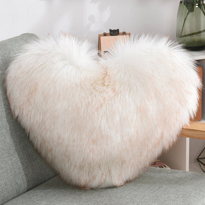 Heart Shaped Fluffy Cushion – Long Plush White Decorative Pillows | Decorative Sofa Decor