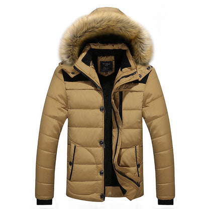 Herren Winterjacke mit Fellkragen, dicke Fleecejacke aus Baumwolle für kalte Tage