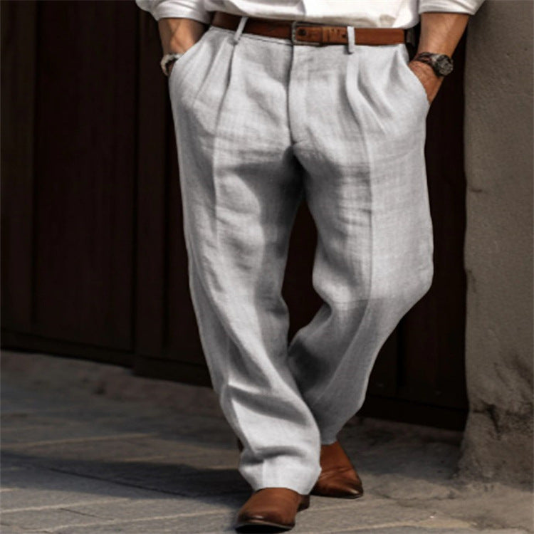 Men's Linen Trousers with Double Pleats and Front Pockets - Comfortable, breathable and ideal for a casual look