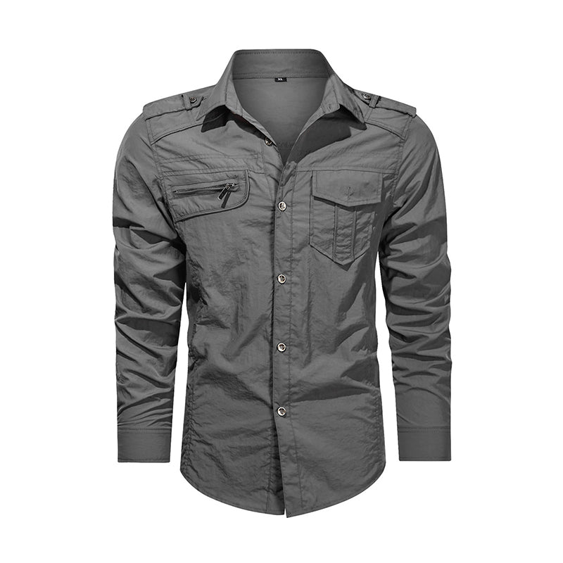 Men Shirt Outwear Military Thin Long Sleeve Quick Dry Solid Casual Fit Men Shirt