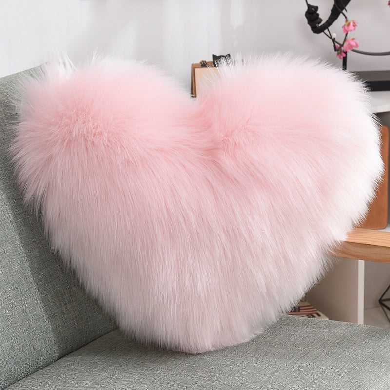 Hartvormige Fluffy Kussen – Lange Pluche Witte Sierkussens | Sierlijke Sofa Decoratie