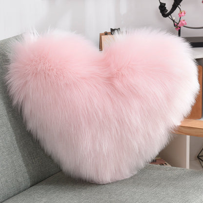 Heart Shaped Fluffy Cushion – Long Plush White Decorative Pillows | Decorative Sofa Decor