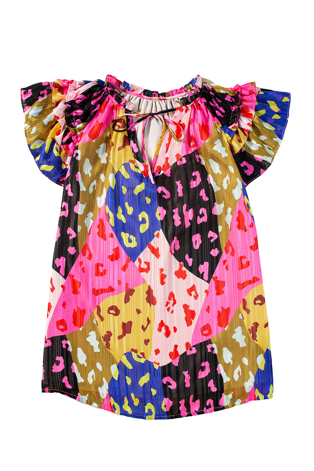 Multicolor Leopard V-neck Wrinkle Blouse