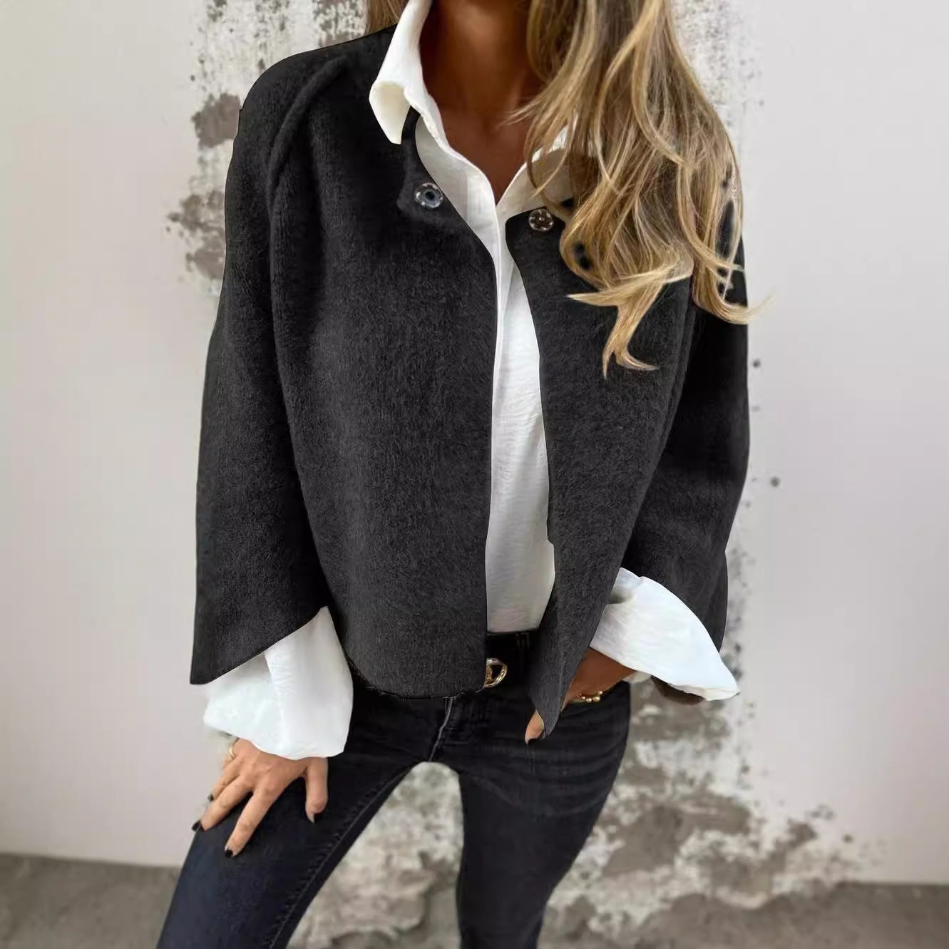 Damen-Cardigan mit Fledermausärmeln, Herbst und Winter, lockerer kurzer Kaschmirmantel