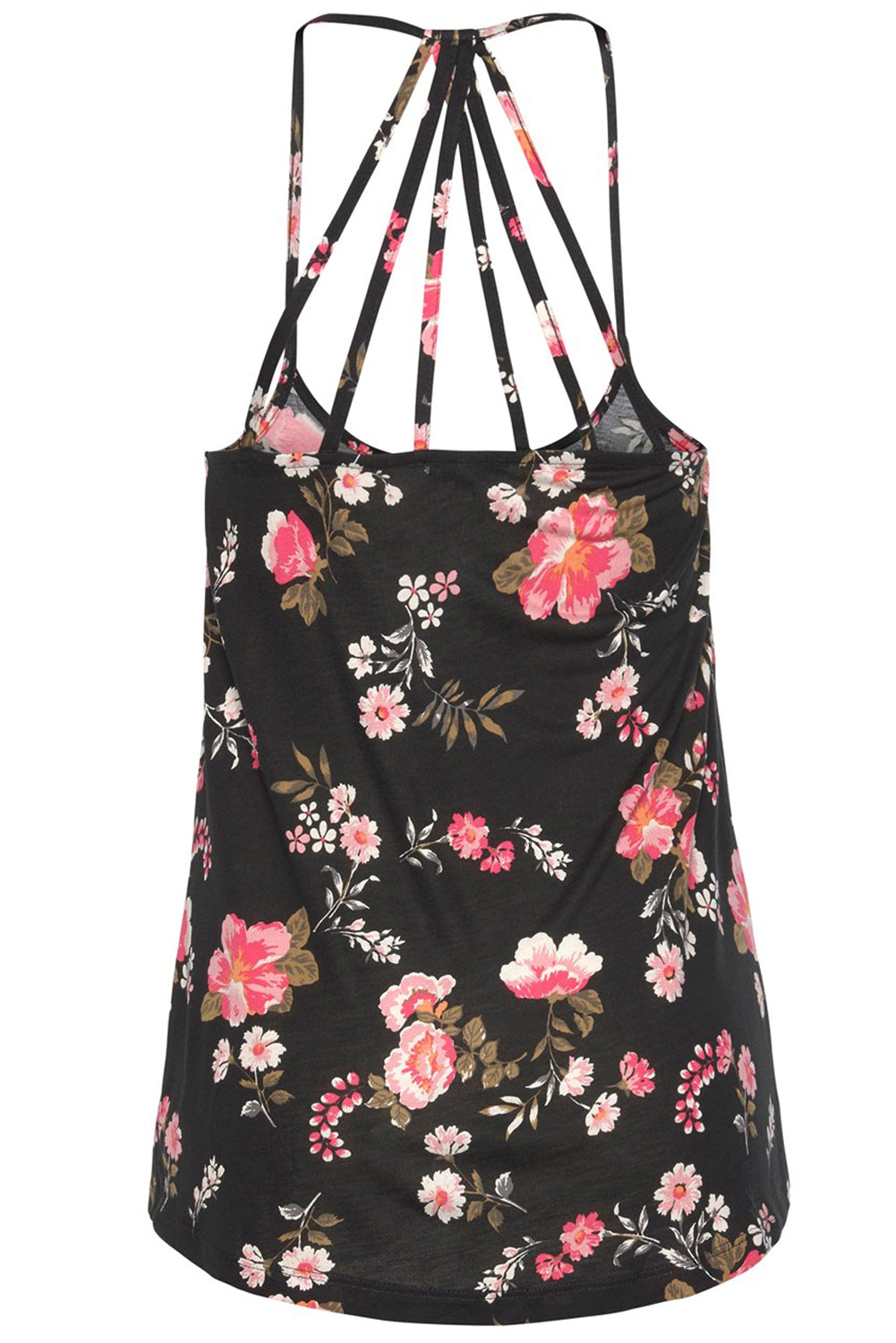 Beige tanktop met bloemenprint en kruislings straps-detail