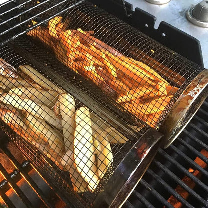 Rollbarer Grillkorb aus Metall für den Grill