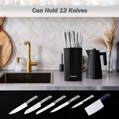 Knife Block Holder, Universal Knife Block without Knives, Unique Double-Layer Wavy Design, Round Black Knife Holder for Kitchen, Space Saver Knife Storage