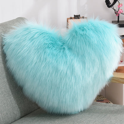 Heart Shaped Fluffy Cushion – Long Plush White Decorative Pillows | Decorative Sofa Decor