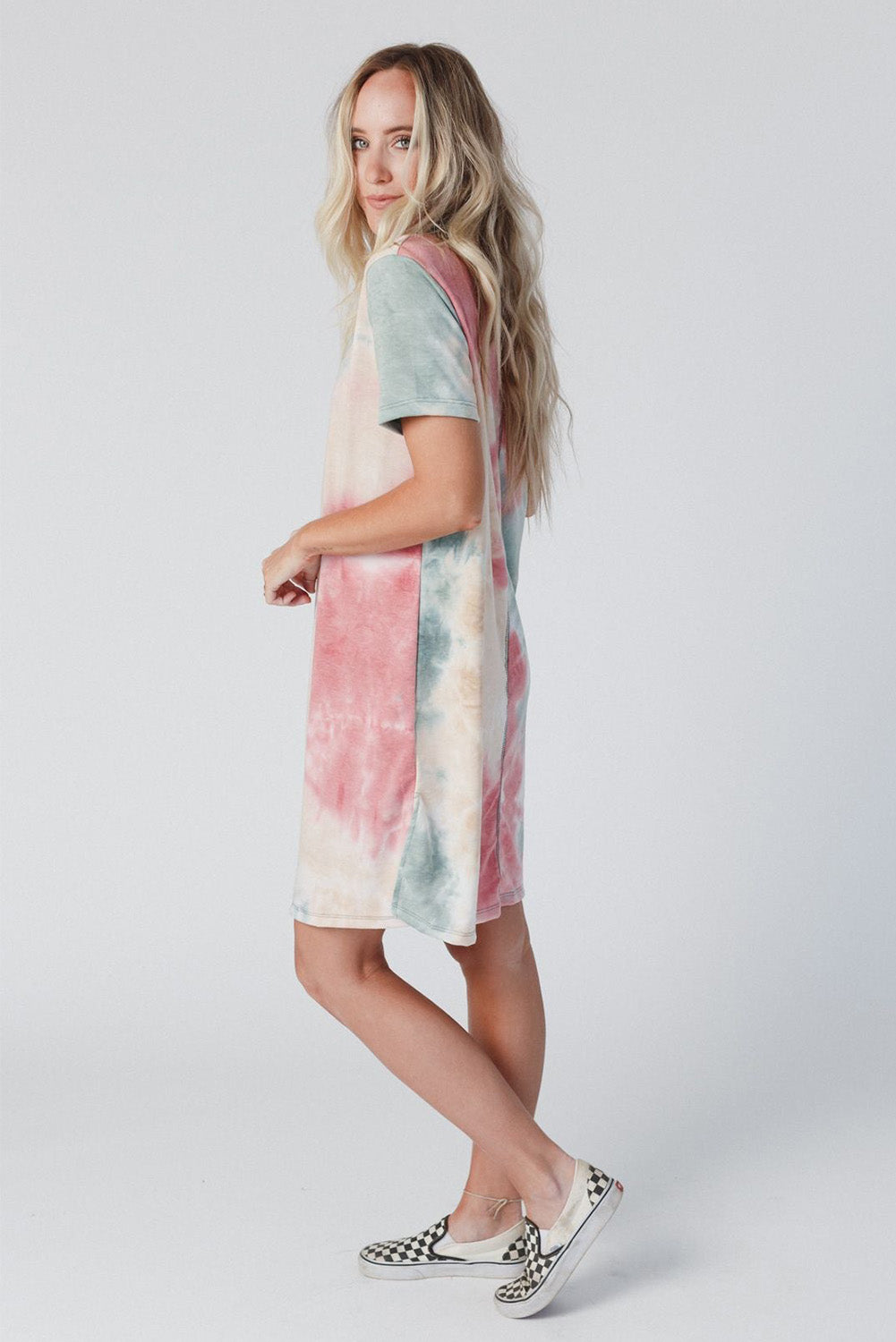 Multicolor Tie Dye Oversized Slit Tee Jurk