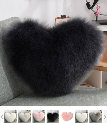 Heart Shaped Fluffy Cushion – Long Plush White Decorative Pillows | Decorative Sofa Decor