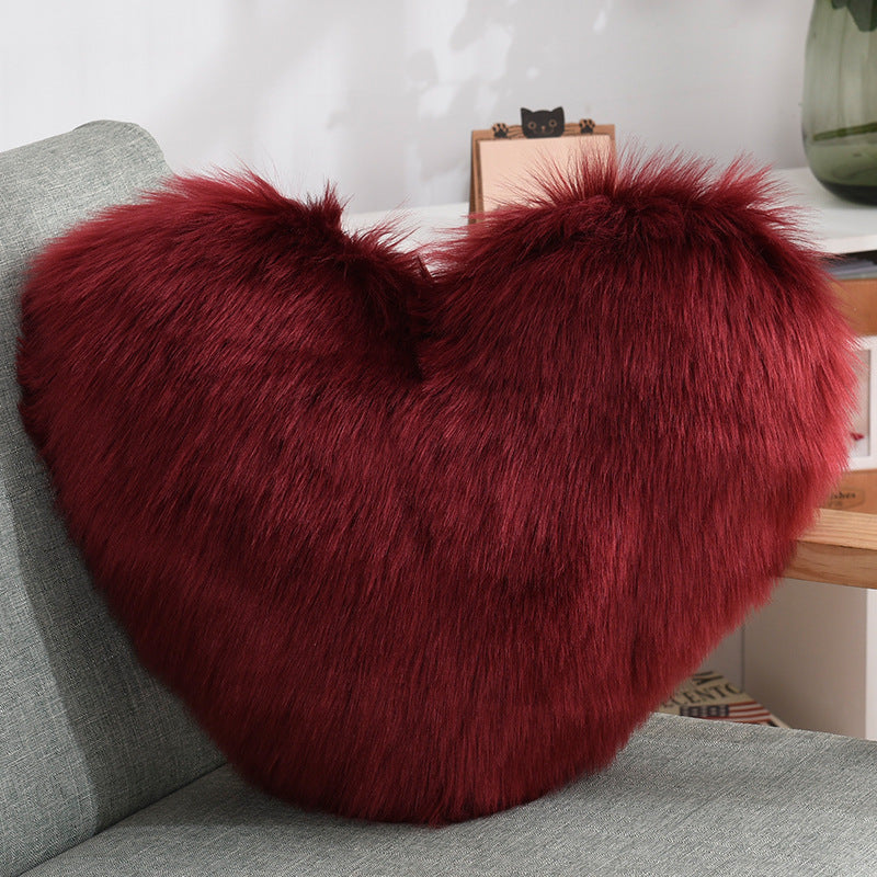 Heart Shaped Fluffy Cushion – Long Plush White Decorative Pillows | Decorative Sofa Decor