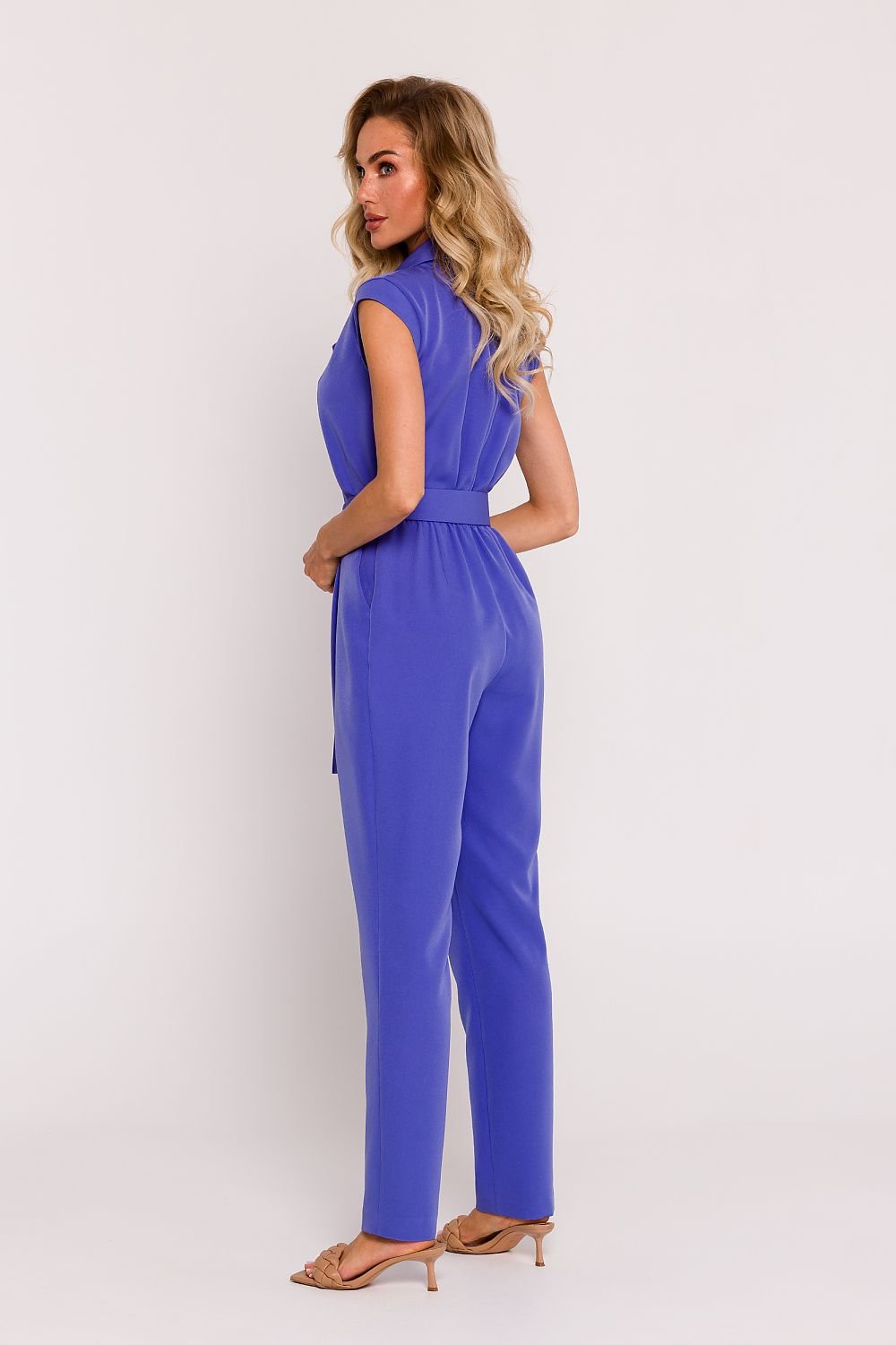 Jumpsuit met mini-drukknoopsluiting, bedekte rits en elastische tailleband