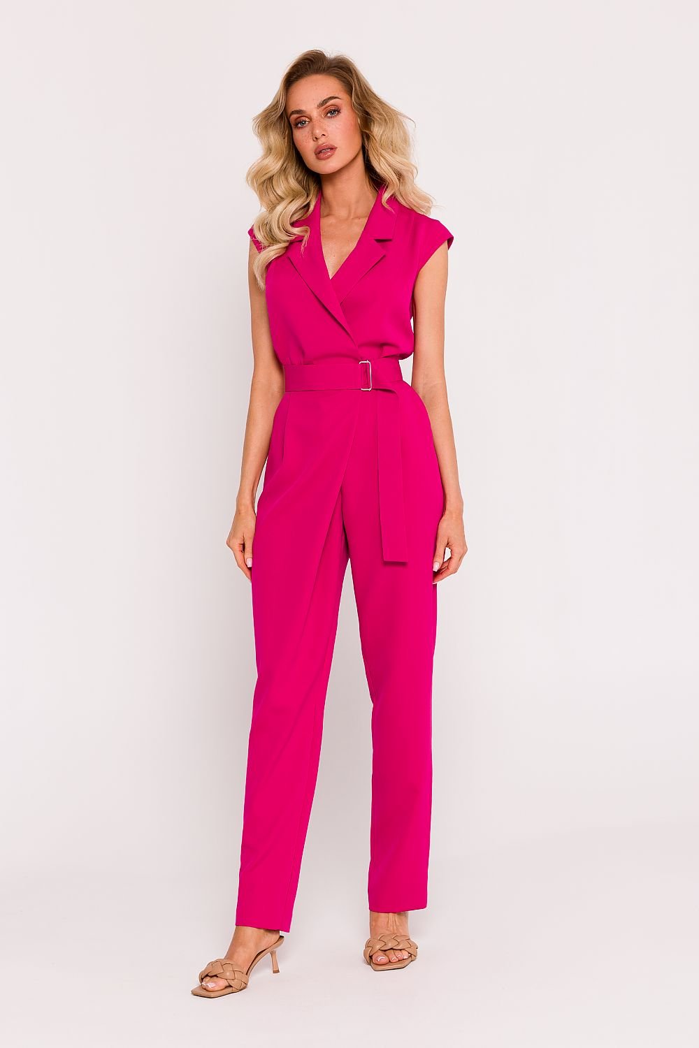 Jumpsuit met mini-drukknoopsluiting, bedekte rits en elastische tailleband